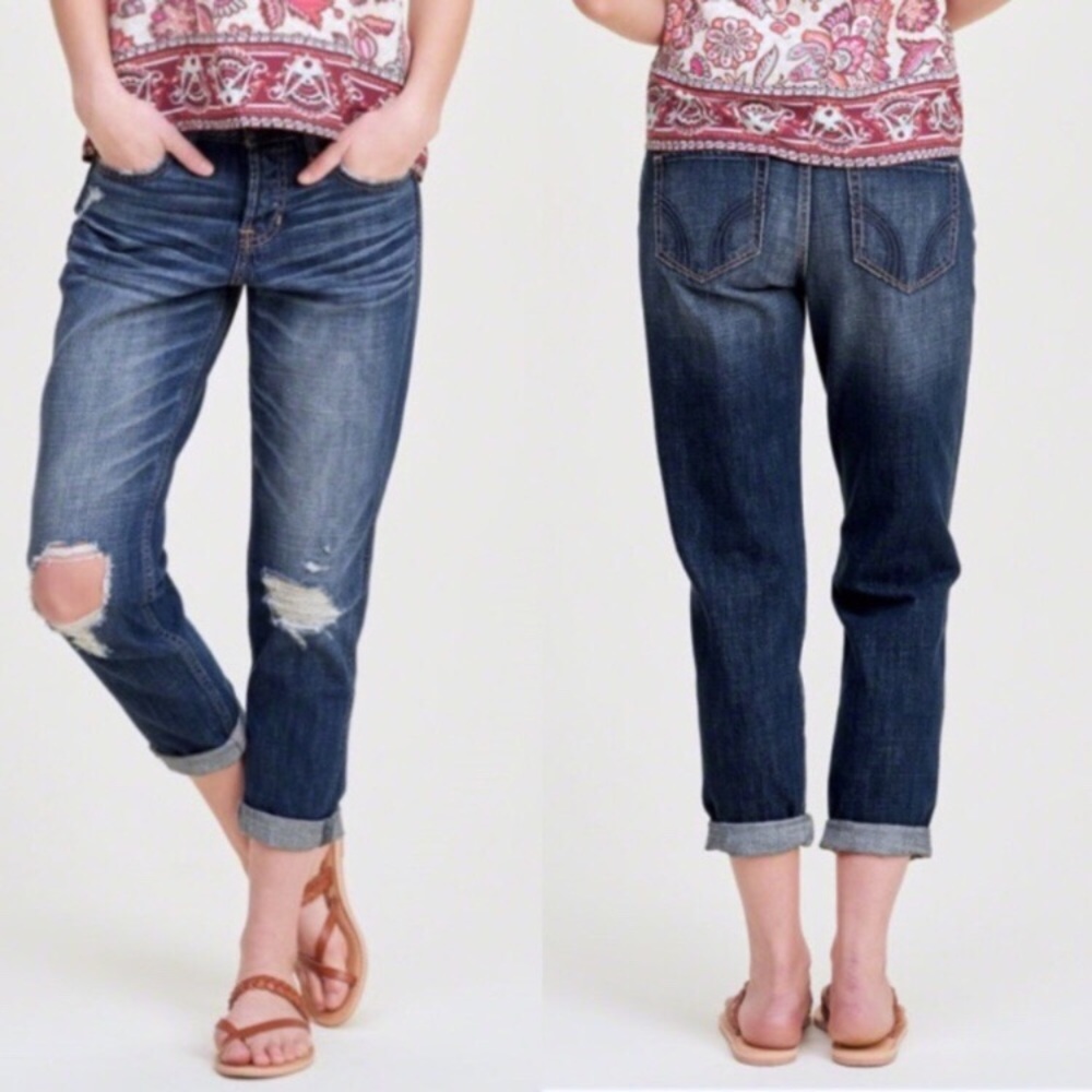 Hollister Boyfriend Fit Dark Wash Distressed Denim